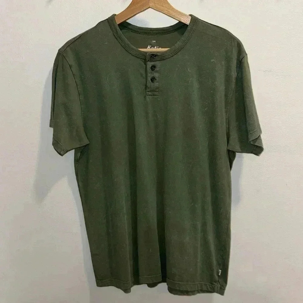Katin Short Sleeve Henley - Olive Sand Wash - Size Small
